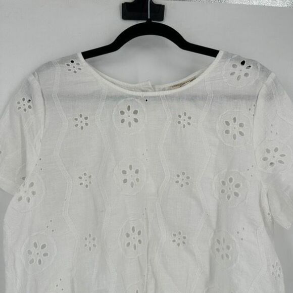 Christian Siriano Boho White Linen Blend Eyelet Embroidery Top Blouse Large - Picture 6 of 11